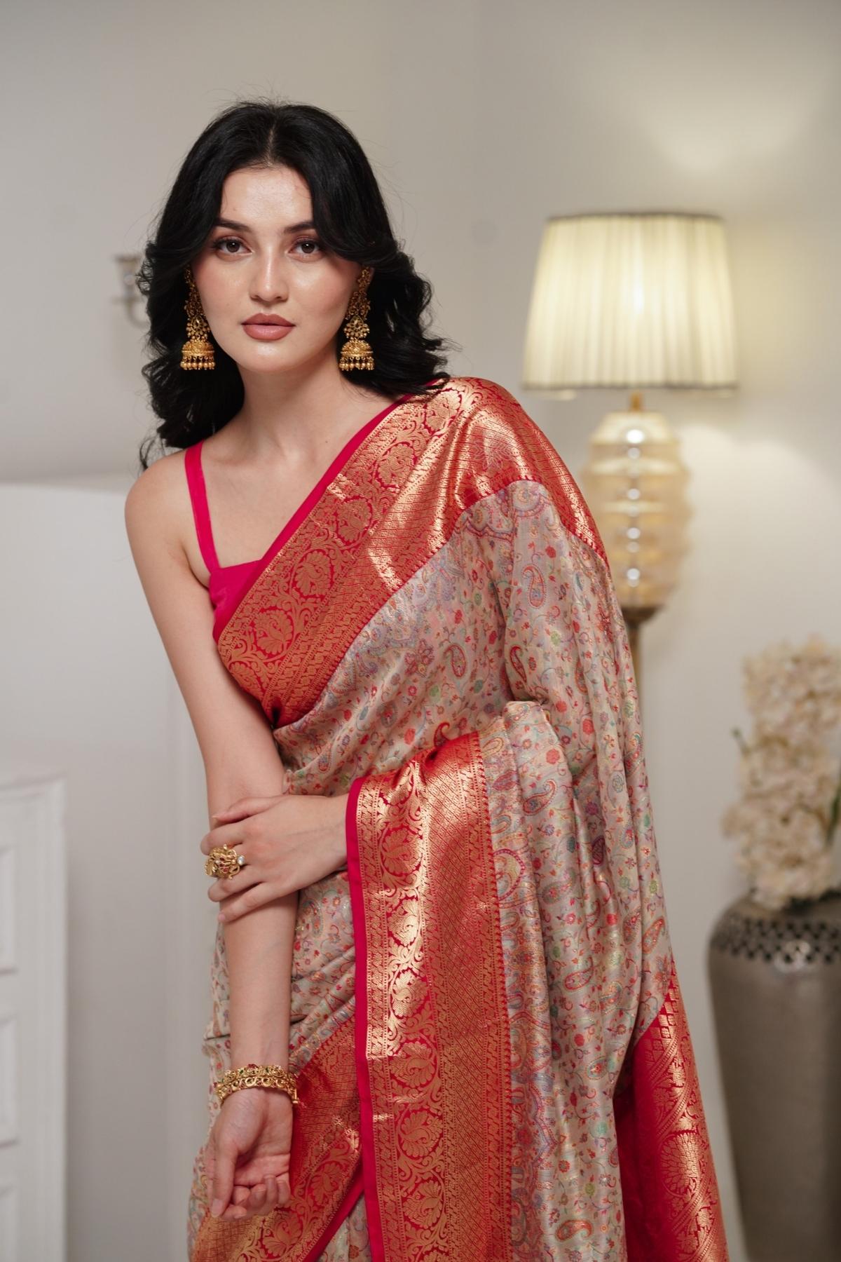 Beige Kani Kanjivaram Silk Saree