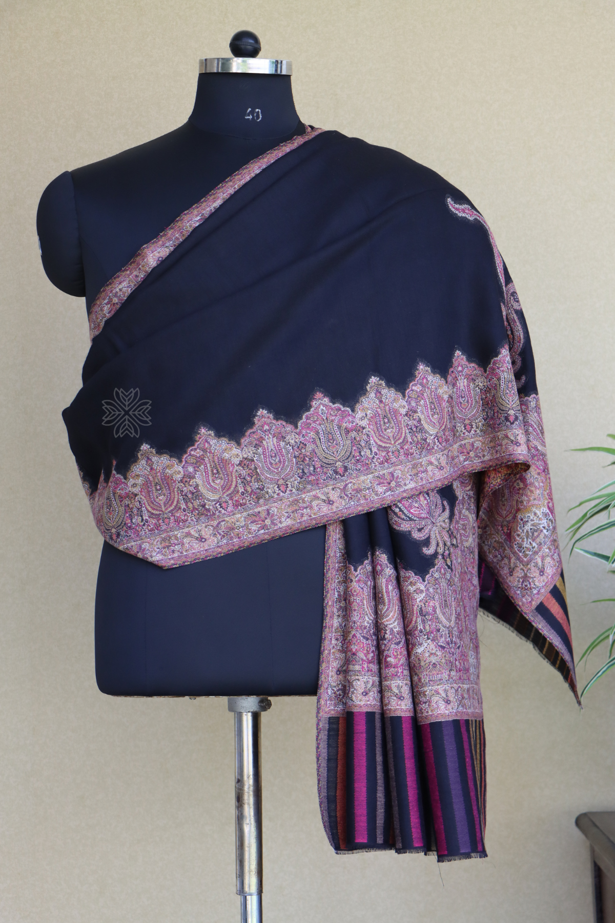 Black Men Fine Wool Jamawar Border Shawl