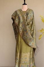 Mehandi Green Silk Linen Suit With Darbar Dupatta