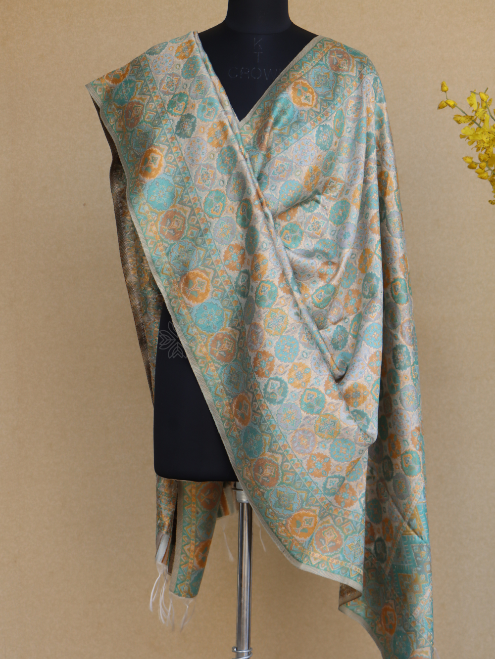 Sage Green Kani Silk Jamawar DupattaImperial Weaves