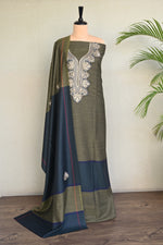 Olive Green Fine Wool Zari Embroidered Unstitched Suit