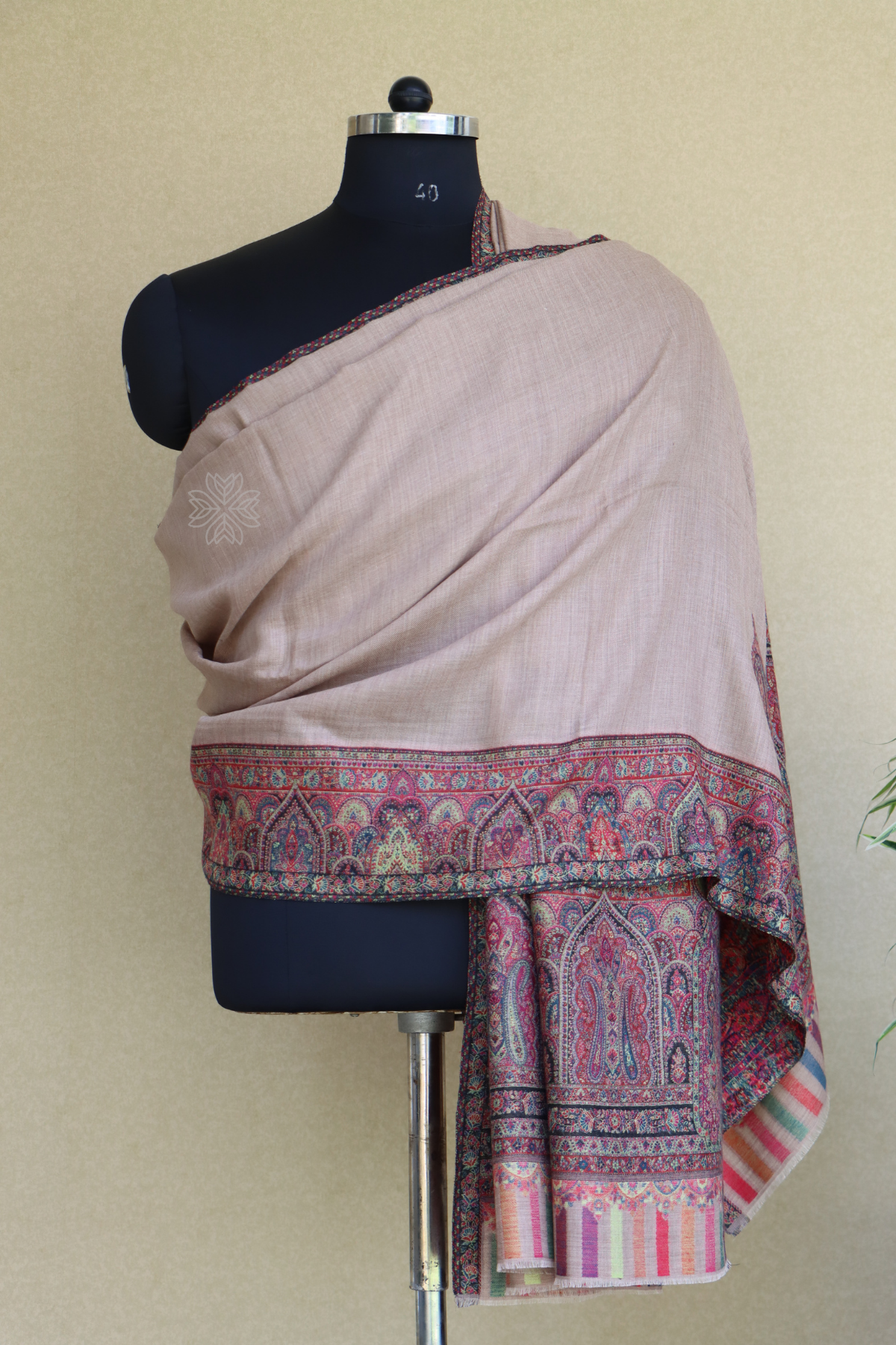 Natural Coloured Men Fine Wool Jamawar Border Shawl