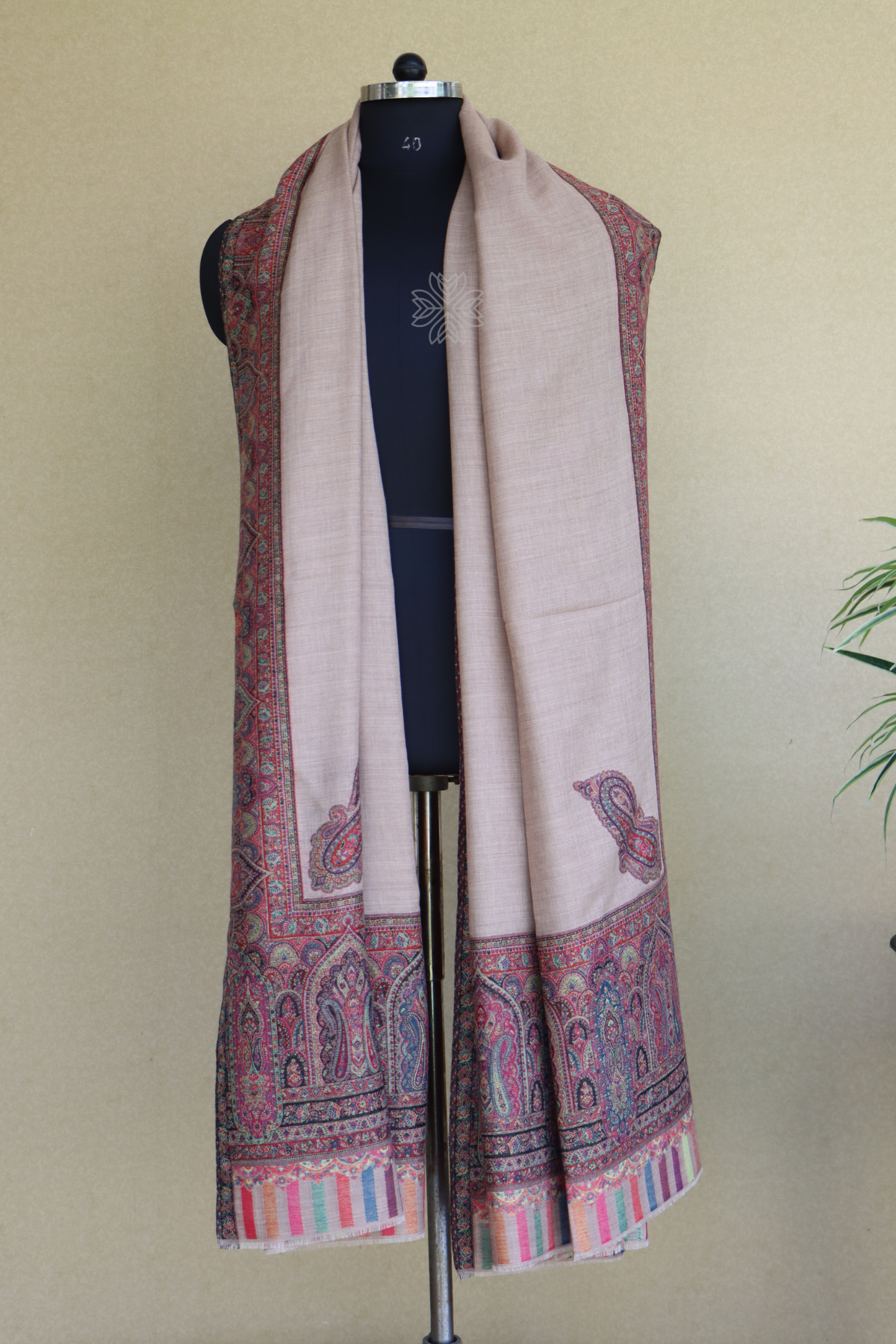 Natural Coloured Men Fine Wool Jamawar Border Shawl