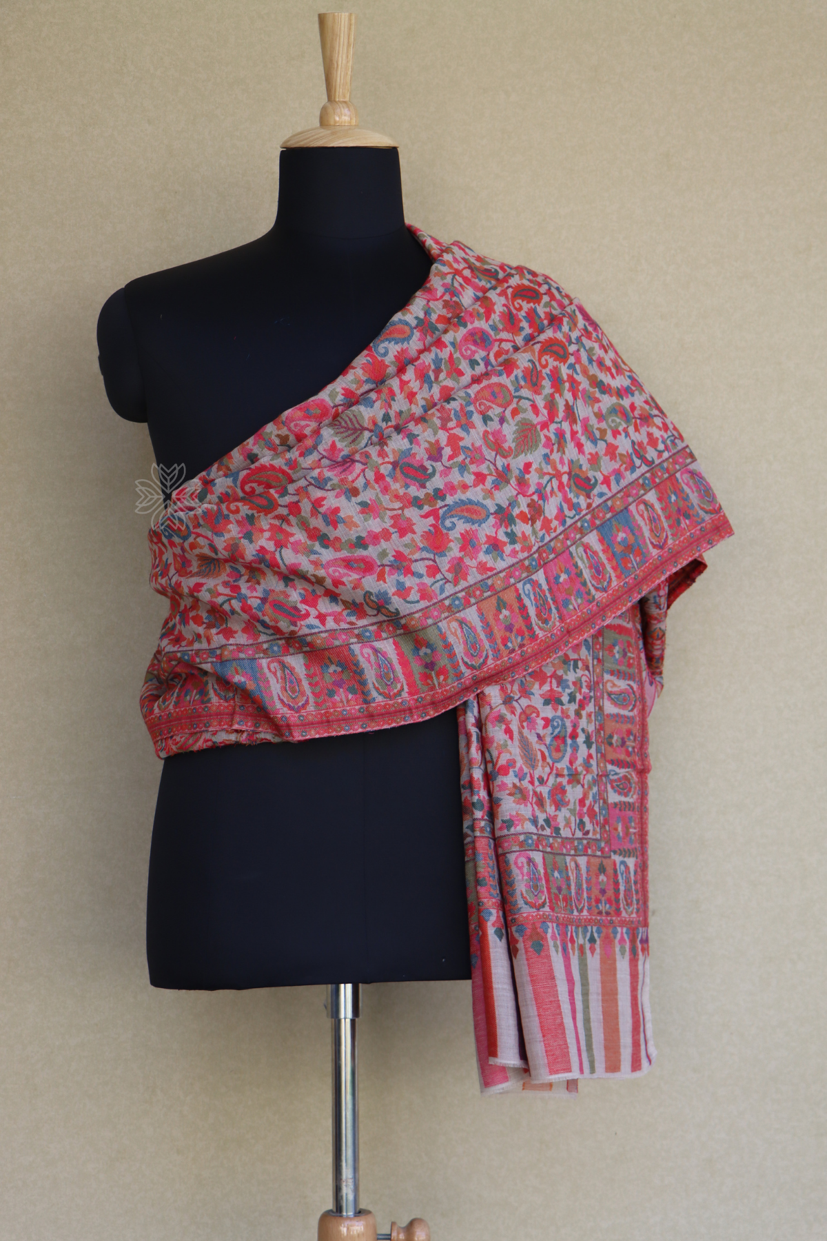 Beige Kani Paisley Men Fine Wool Shawl