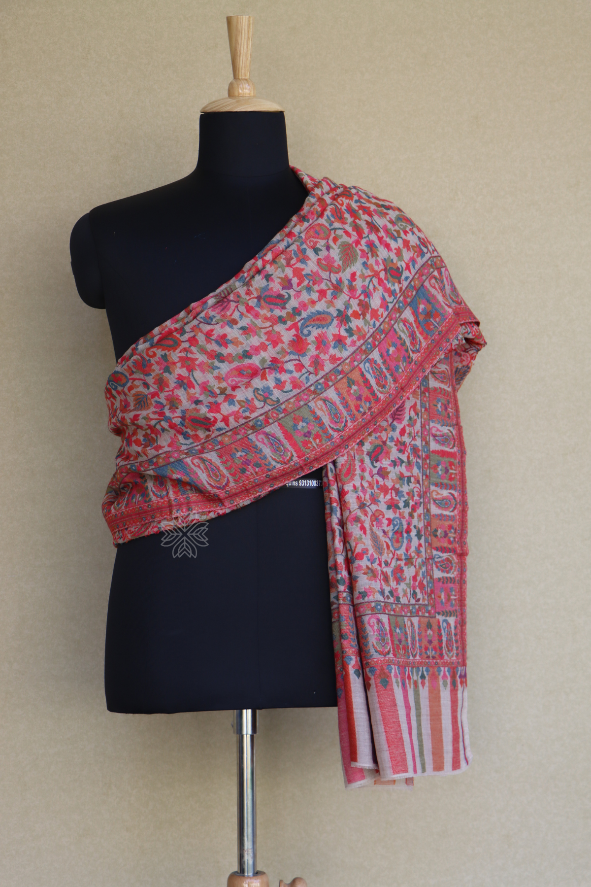 Beige Kani Paisley Men Fine Wool Shawl