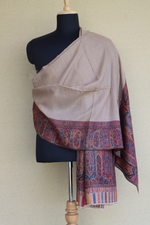 Natural Coloured Men Fine Wool Jamawar Border Shawl