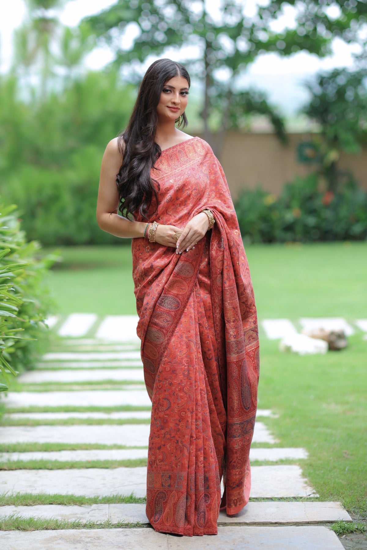 Peach Kani Kalamkari Silk Saree