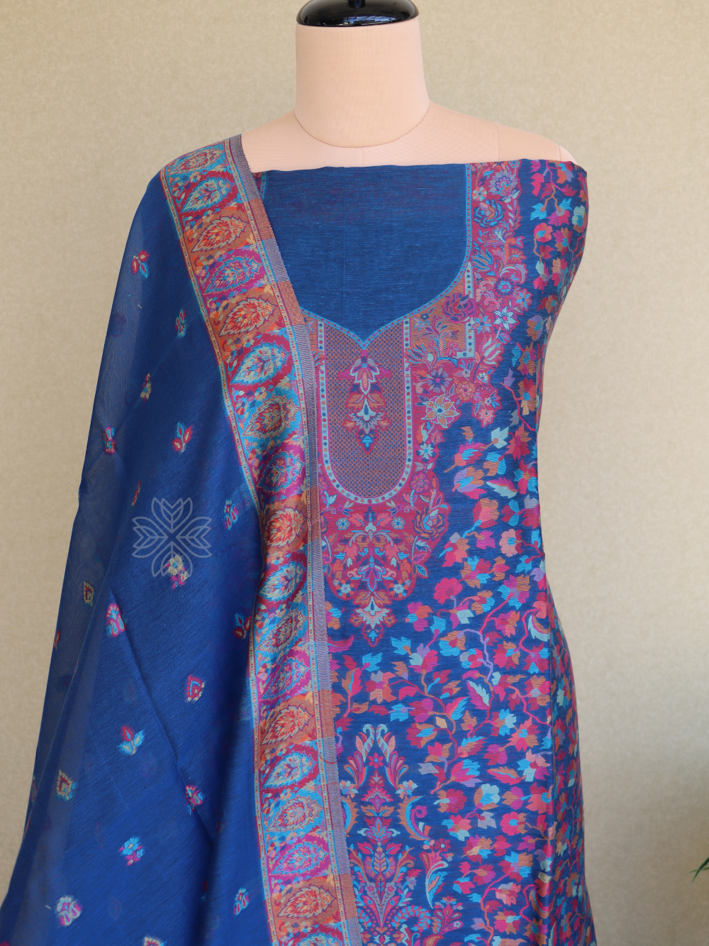 Ink Blue Kani Chanderki Silk SuitImperial Weaves