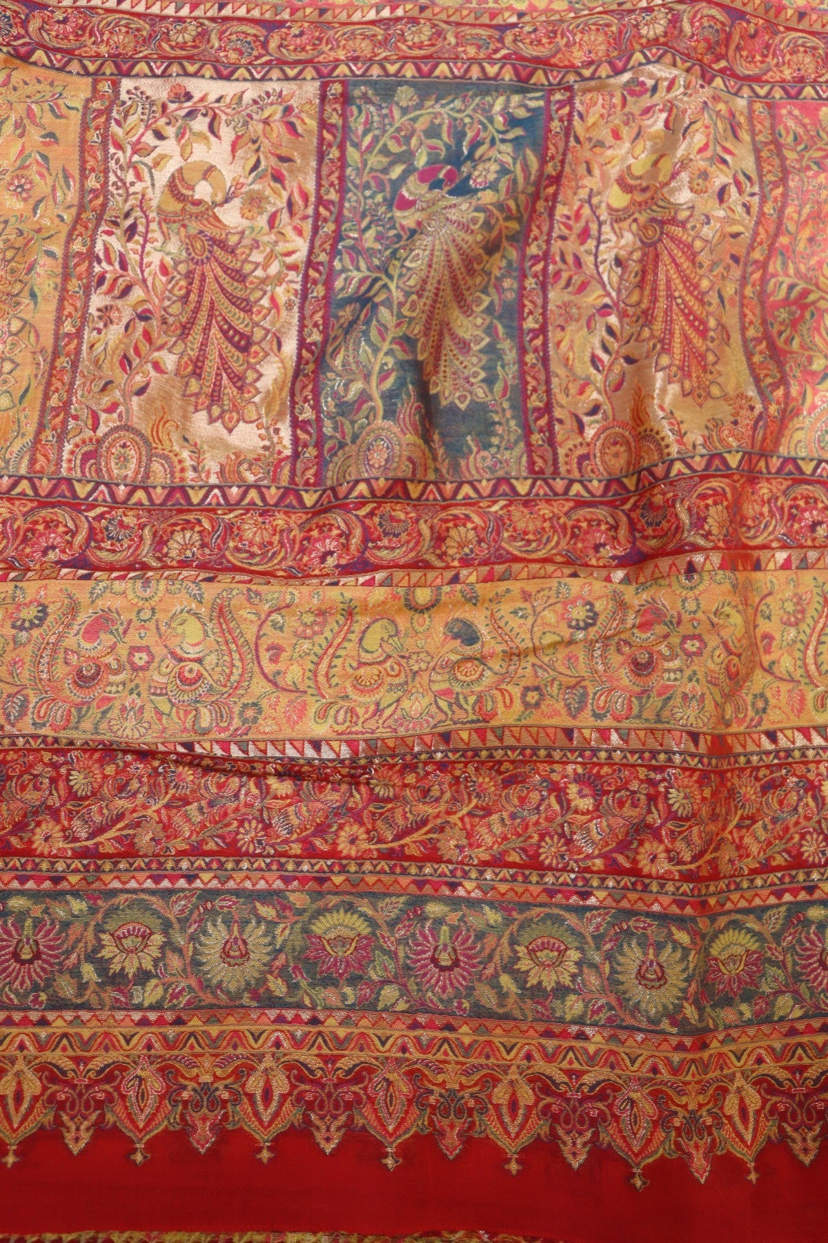 Maroon Kani Kalamkari Silk Saree