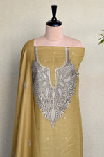 Mustard Fine Wool Zari Embroidered Unstitched Suit