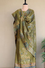 Mehandi Green Kani Silk Linen Suit with Floral Dupatta