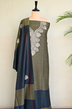 Olive Green Fine Wool Zari Embroidered Unstitched Suit