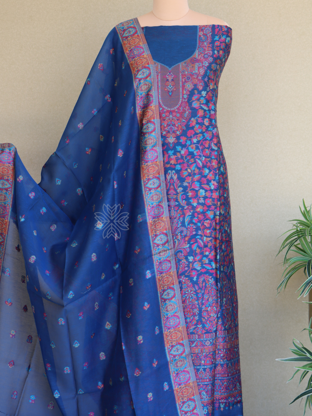 Ink Blue Kani Chanderki Silk SuitImperial Weaves