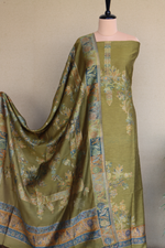 Mehandi Green Kani Silk Linen Suit with Floral Dupatta