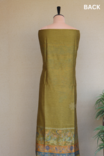 Mehandi Green Kani Silk Linen Suit with Floral Dupatta