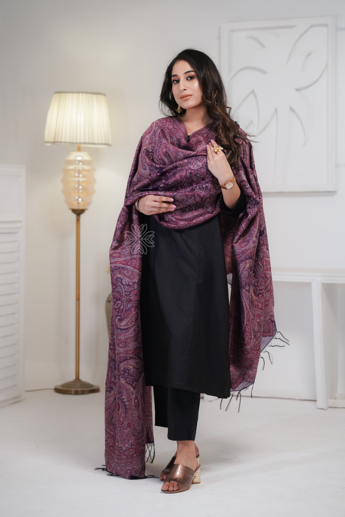 Purple Kani Silk Jamawar Paisley Dupatta