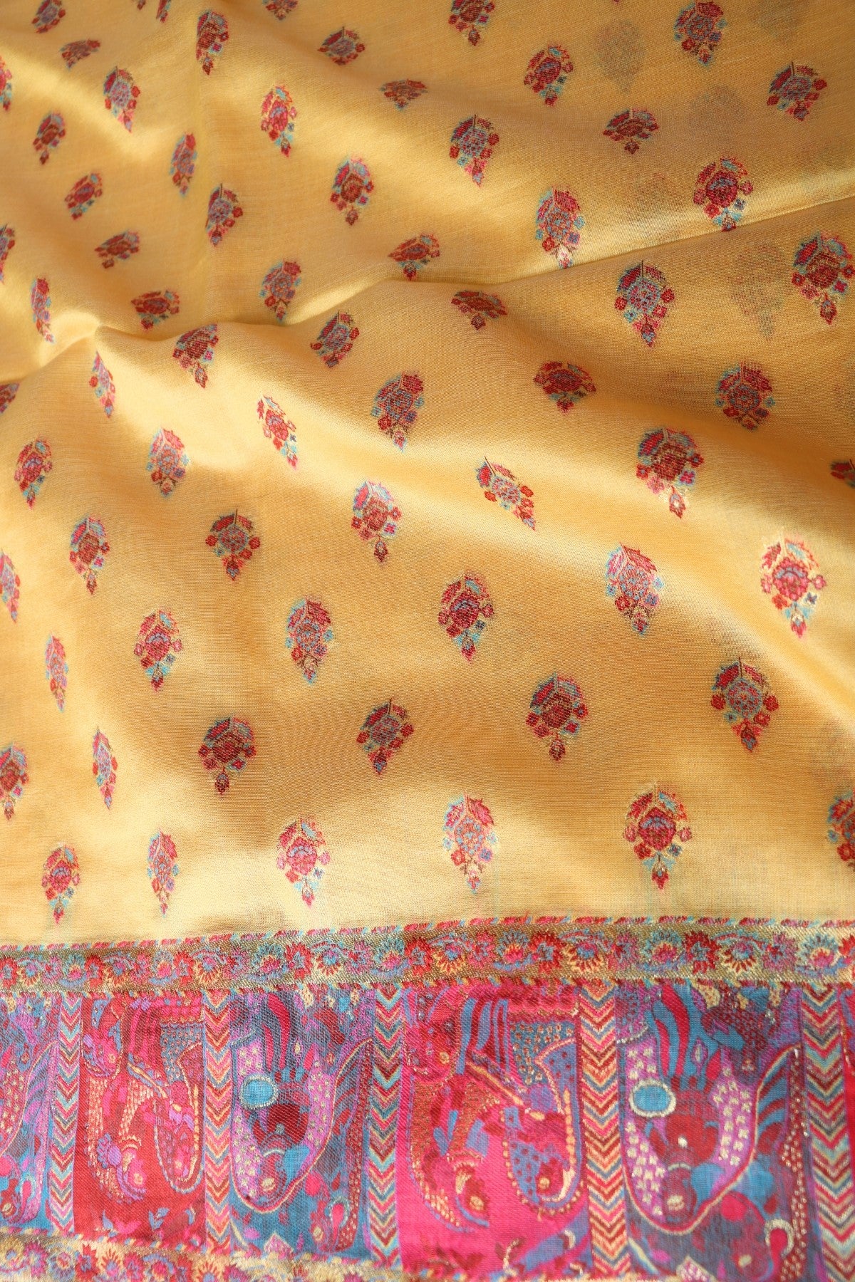 Yellow Kani Booti Silk Saree