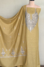 Mustard Fine Wool Zari Embroidered Unstitched Suit