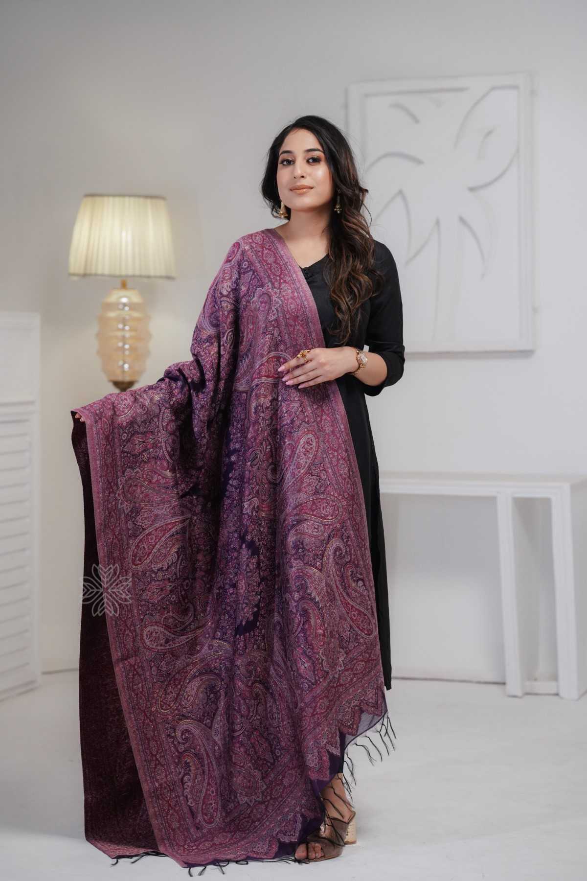 Purple Kani Silk Jamawar Paisley Dupatta