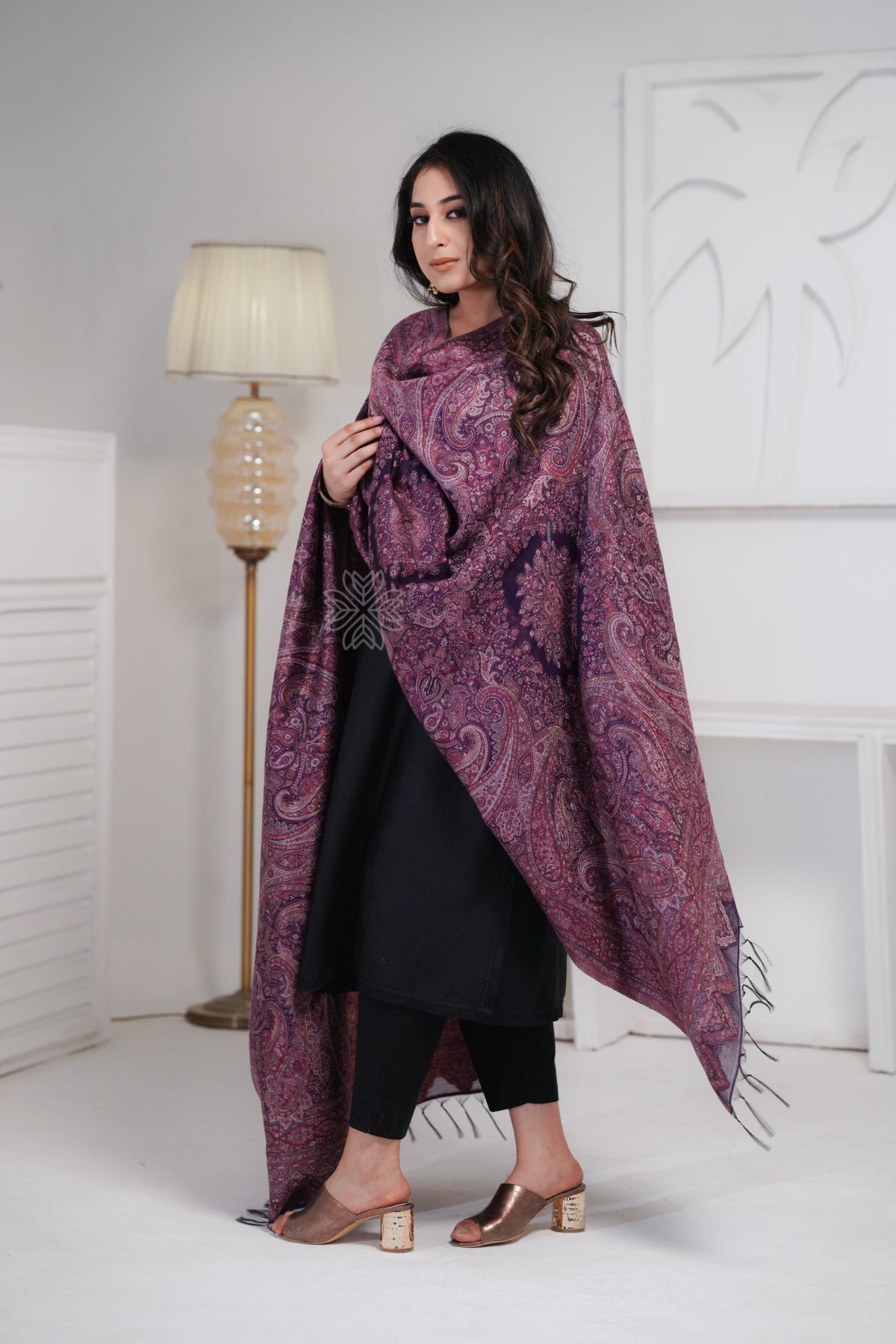 Purple Kani Silk Jamawar Paisley Dupatta