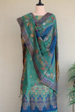 Green Kani Silk Linen Suit With Floral Dupatta