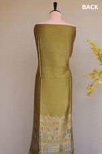 Mehandi Green Silk Linen Suit With Darbar Dupatta