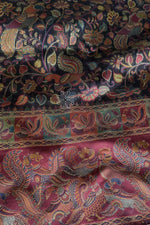 Smoky Black Kani Kalamkari Silk Saree