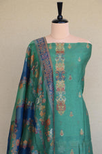 Green Kani Silk Linen Suit With Floral Dupatta