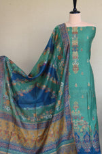 Green Kani Silk Linen Suit With Floral Dupatta