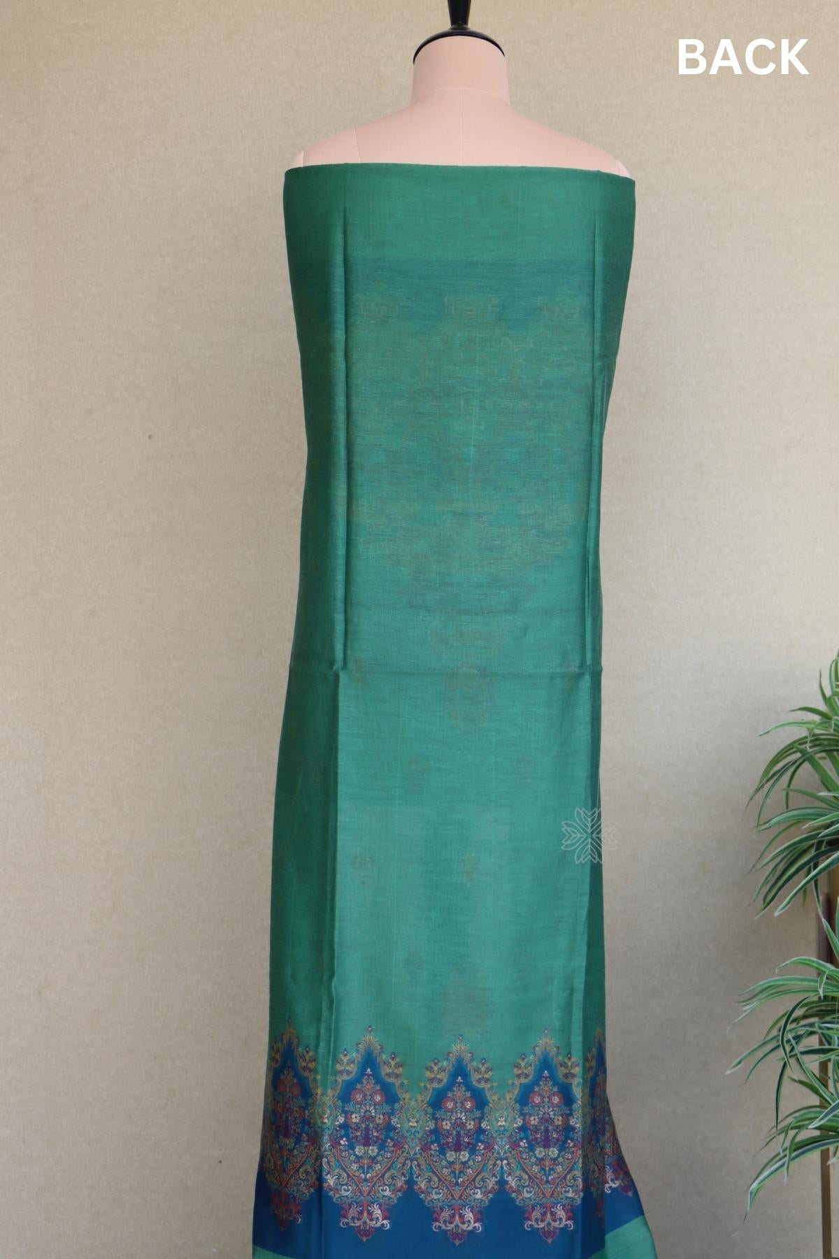 Green Kani Silk Linen Suit With Floral Dupatta