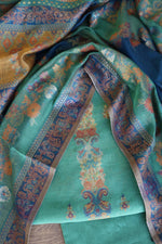 Green Kani Silk Linen Suit With Floral Dupatta