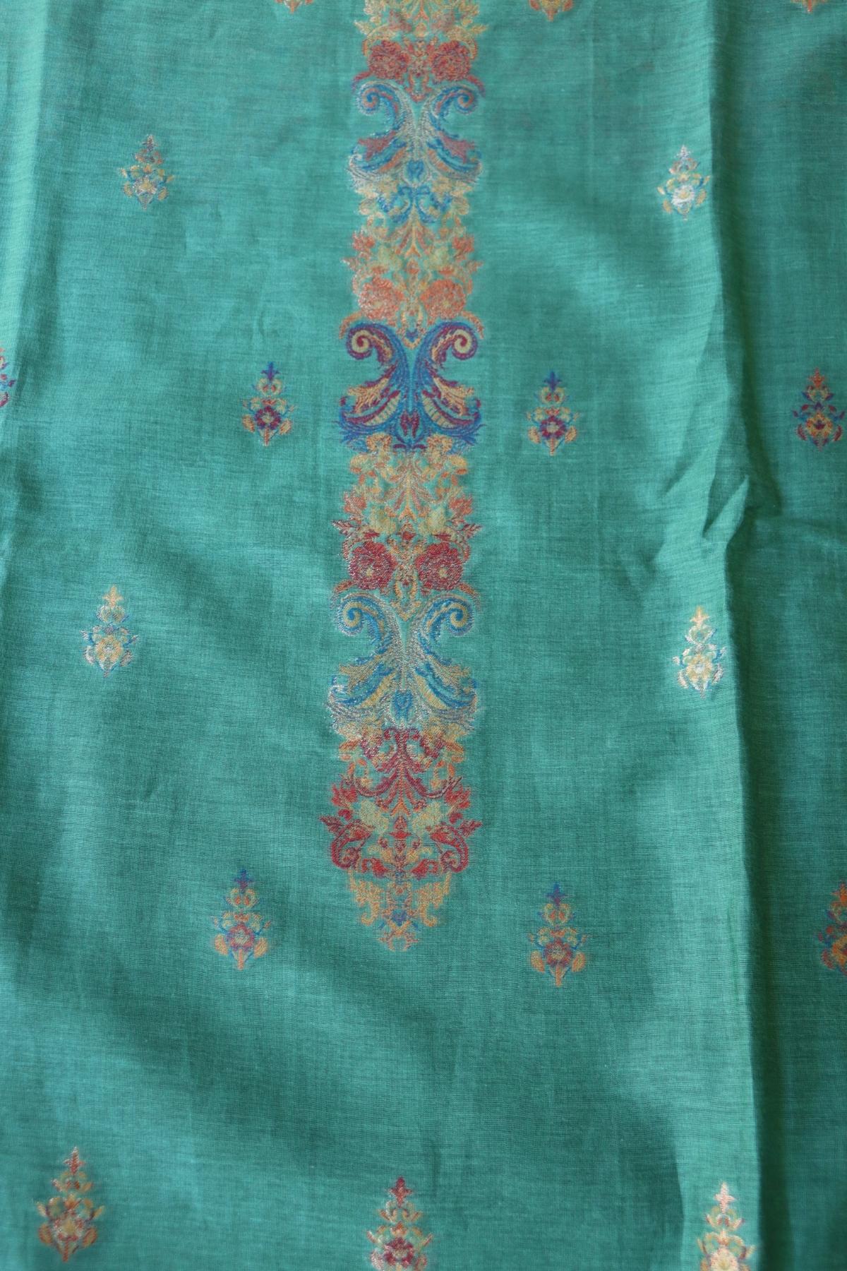 Green Kani Silk Linen Suit With Floral Dupatta