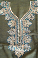 Olive Green Fine Wool Zari Embroidered Unstitched Suit
