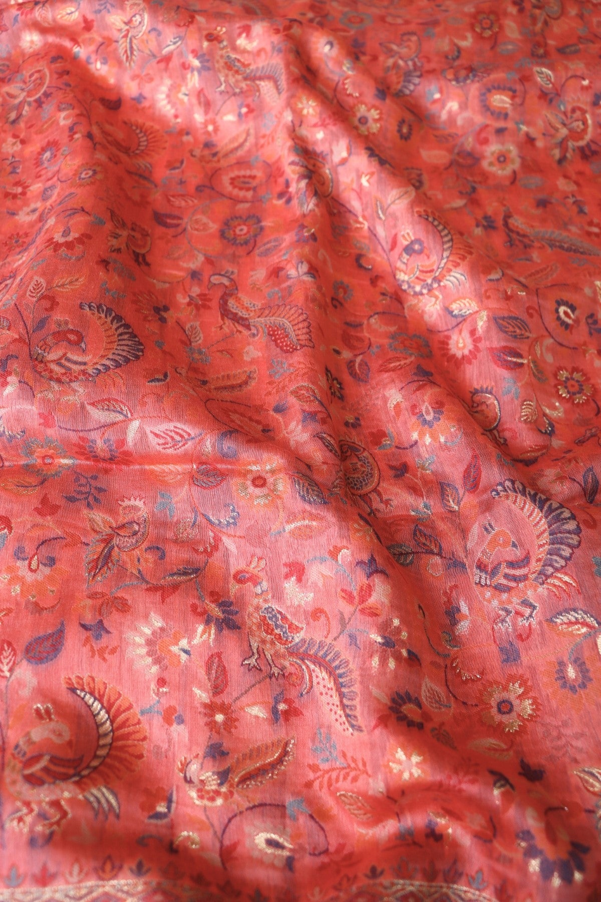 Peach Kani Kalamkari Silk Saree