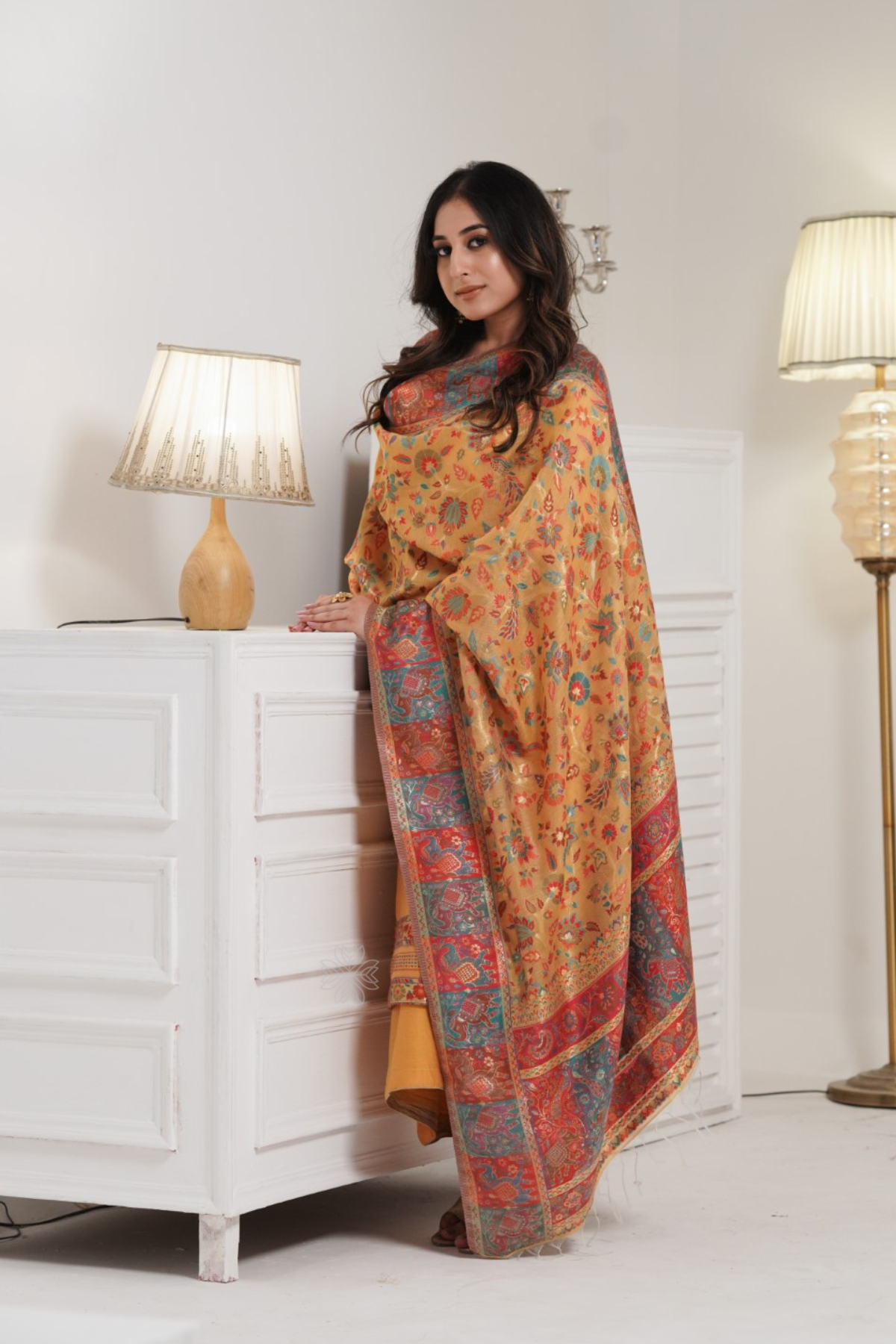 Yellow Kani Silk Floral Dupatta