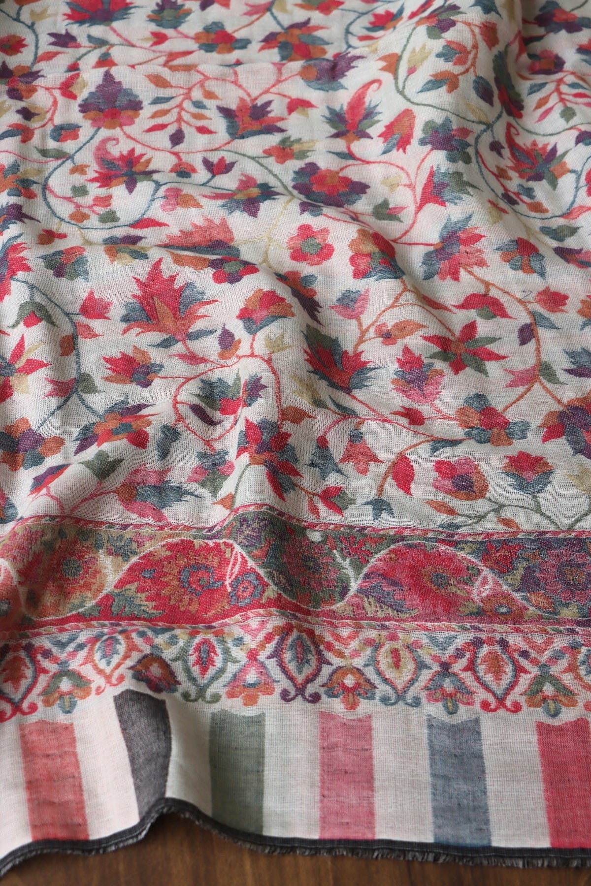 Black and Off White Reversible Kani Fine Wool Shawl