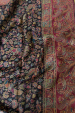 Smoky Black Kani Kalamkari Silk Saree