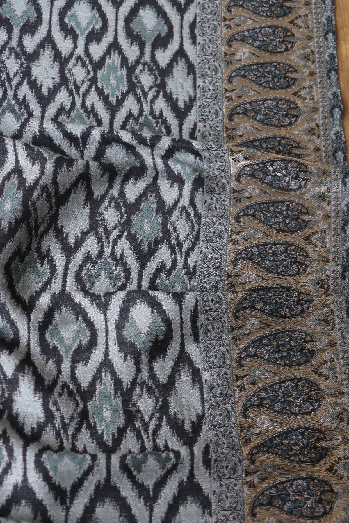 Black Kani Ikkat Fine Wool Shawl