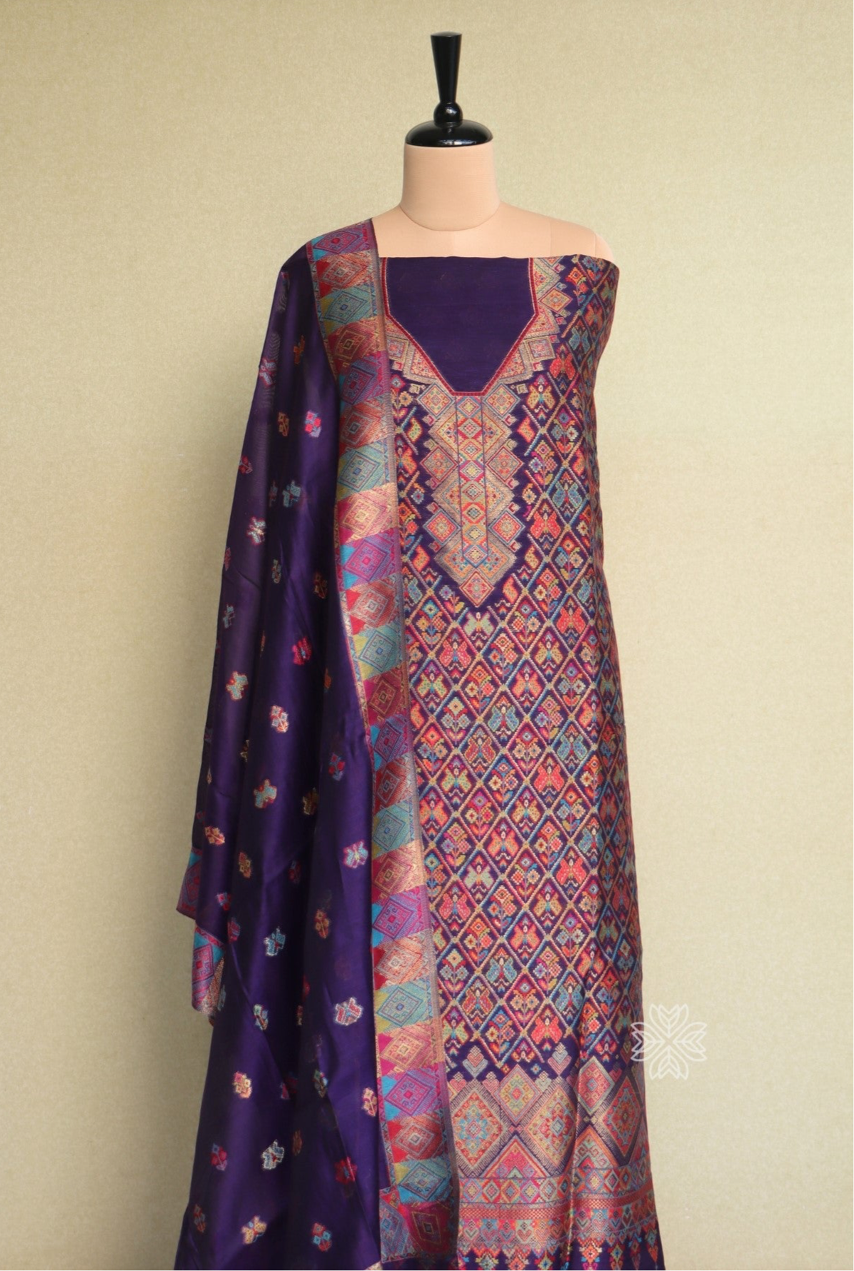 Purple Kani Silk Linen Suit with Zari