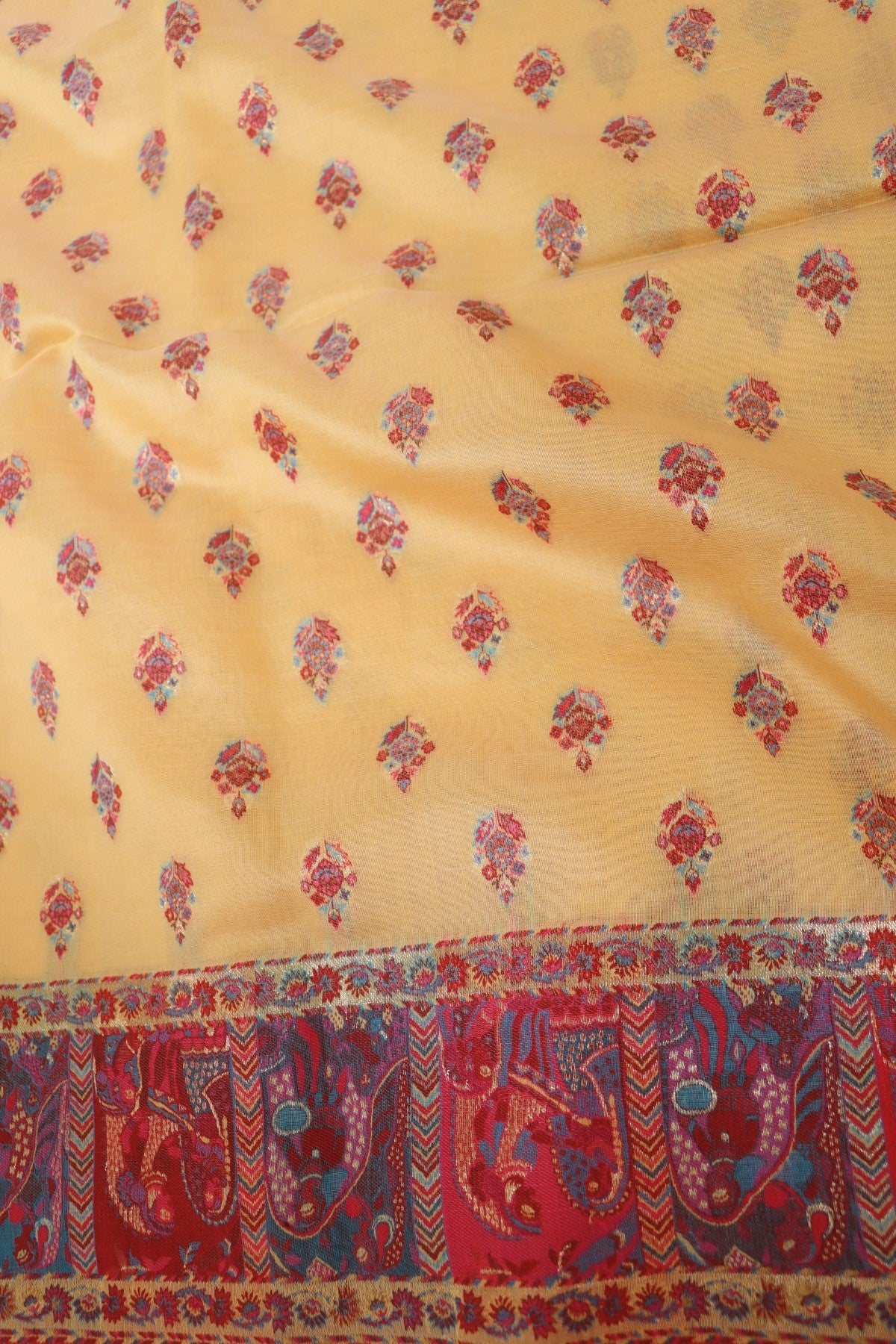 Yellow Kani Booti Silk Saree