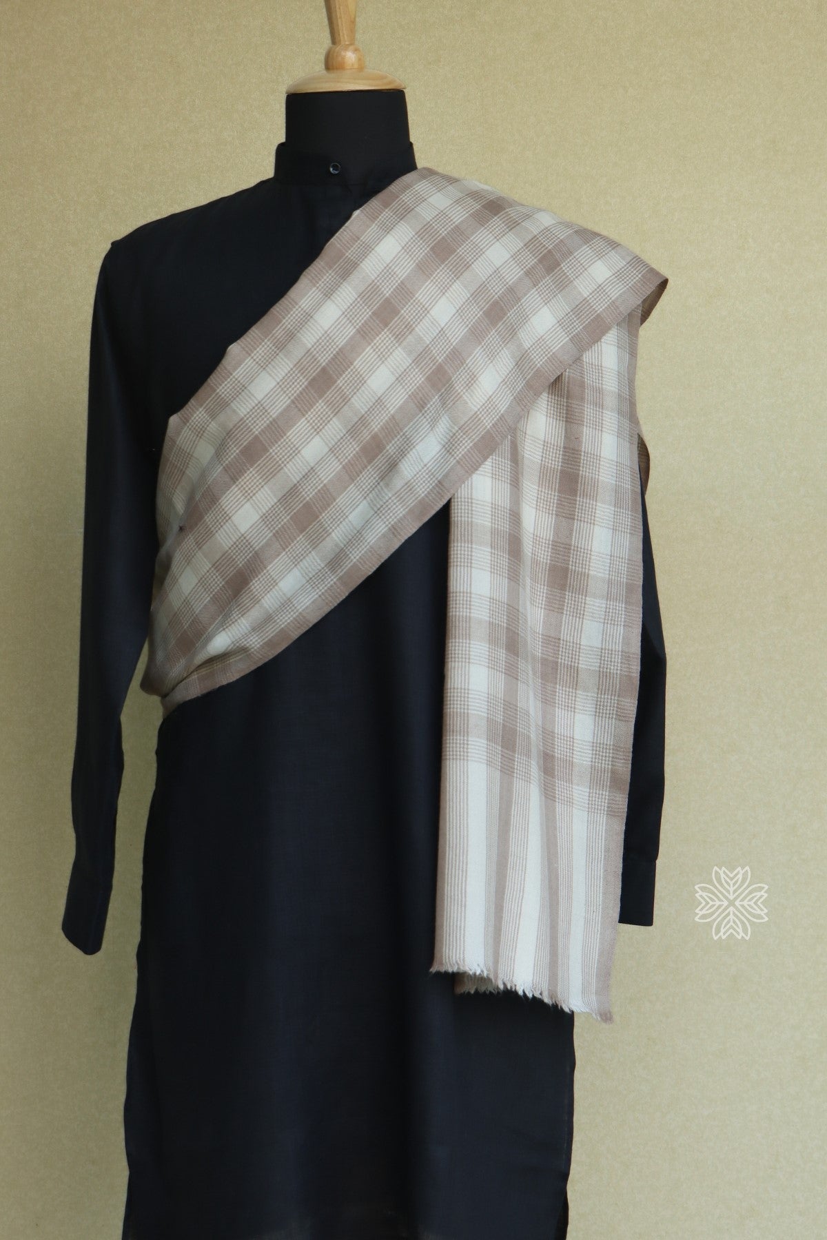 Off White Check Men's Fine Wool Shawl