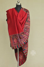 Red and Black Reversible Kani Fine Wool Shawl
