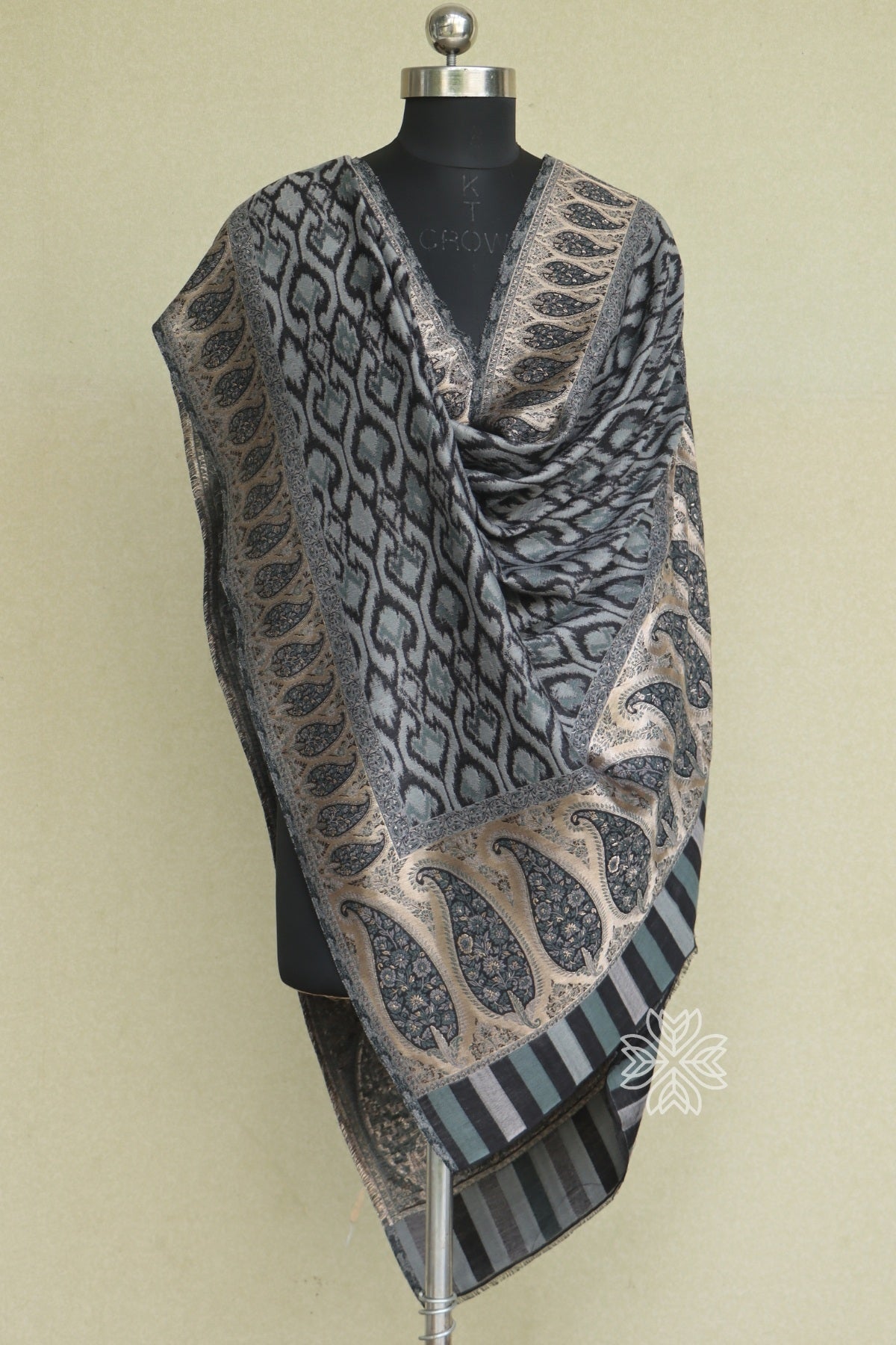Black Kani Ikkat Fine Wool Shawl