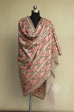 Beige Aari Embroidered Fine Wool Shawl