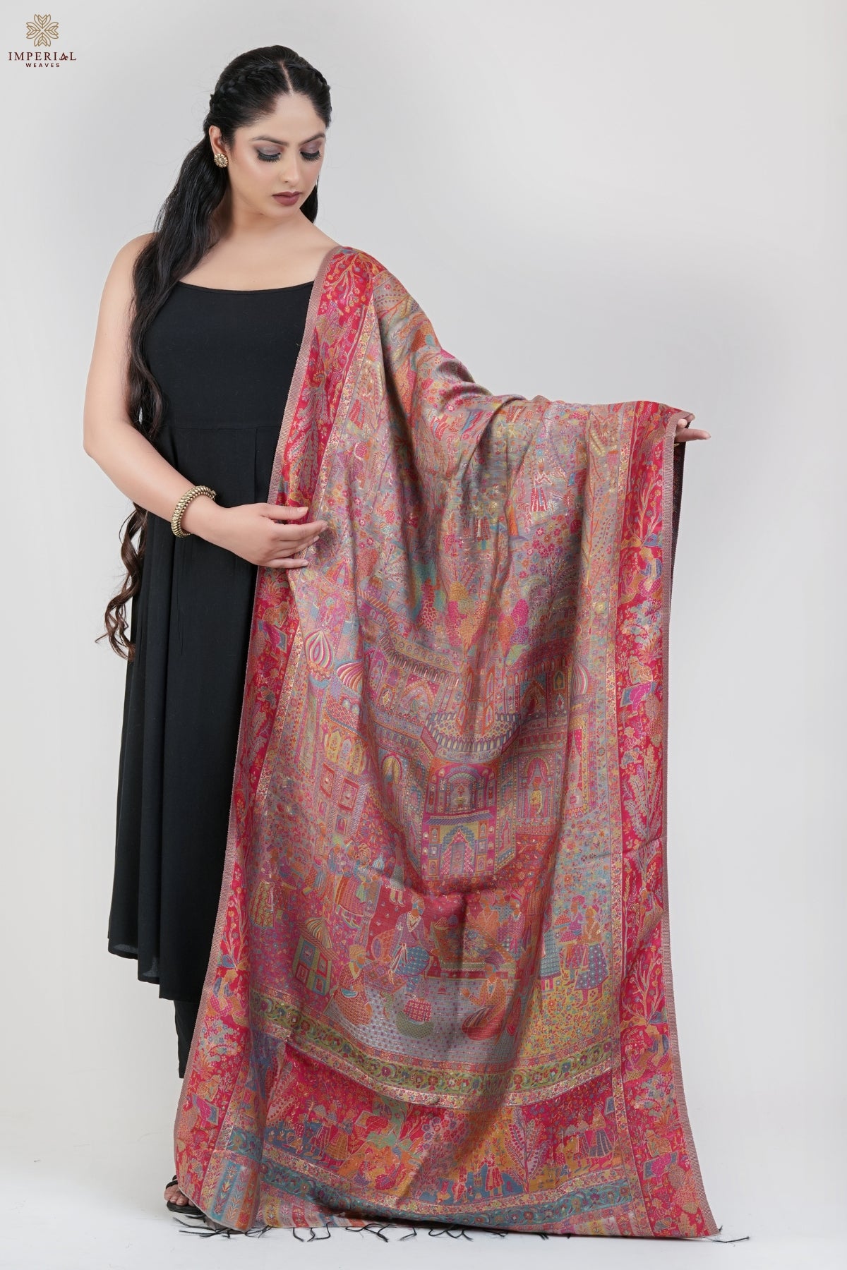 Beige Kani Silk Darbar Dupatta - Imperial Weaves