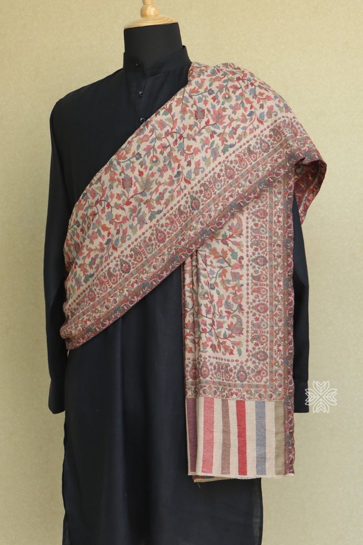 Beige Kani Men Fine Wool Shawl