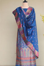 Ink Blue Kani Silk Linen Suit with Zari