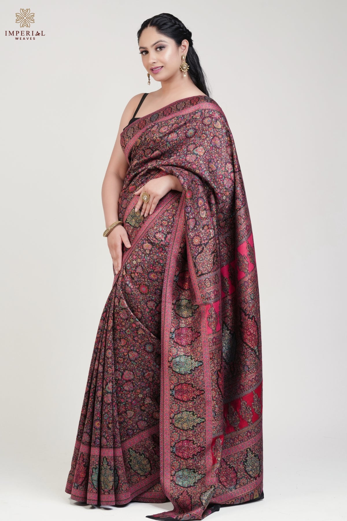 Black Floral Kani Jamawar Silk Saree - Kani Pashmina Silk Saree, Kani Saree, Authentic Kani Silk Saree, Traditional Kani Saree, Kani Silk Saree, Original Kani Silk Saree