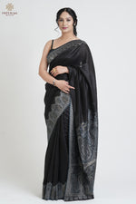 Black Kani Jamawar Pallu Silk Saree - Kashmiri Kani Saree, Kani Pashmina Silk Saree, Vintage Saree, Traditional Silk Saree, Kani Silk Saree Blouse, Original Kani Silk Saree