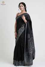 Black Kani Jamawar Pallu Silk Saree - Original Kani Silk Saree, Kani Saree, Traditional Silk Saree, Kani Silk Saree, Kashmiri Kani Saree